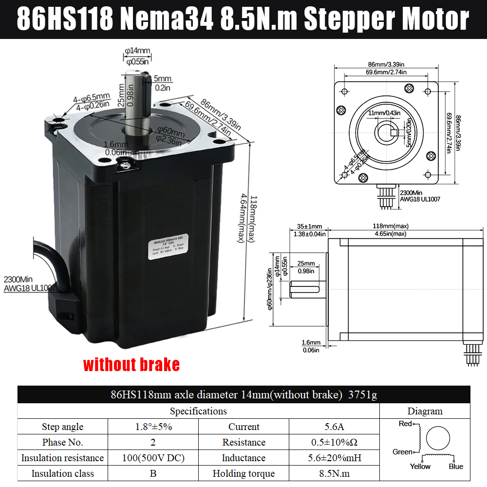 MHCNC Nema34 118mm 8.5Nm Open  – обзор и цена Robot Arm Motor
